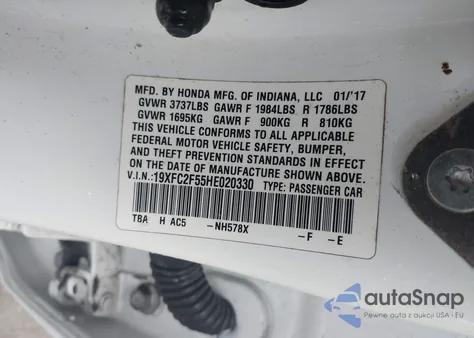 2017 Honda Civic Lx from USA, damaged, VIN 19XFC2F55HE020330